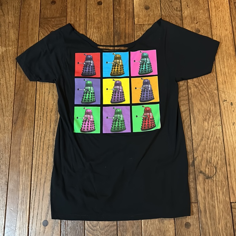Upcycled Vintage Dr. Who Daleks T Shirt Cut Out Back Scoop Neck Sz Medium
